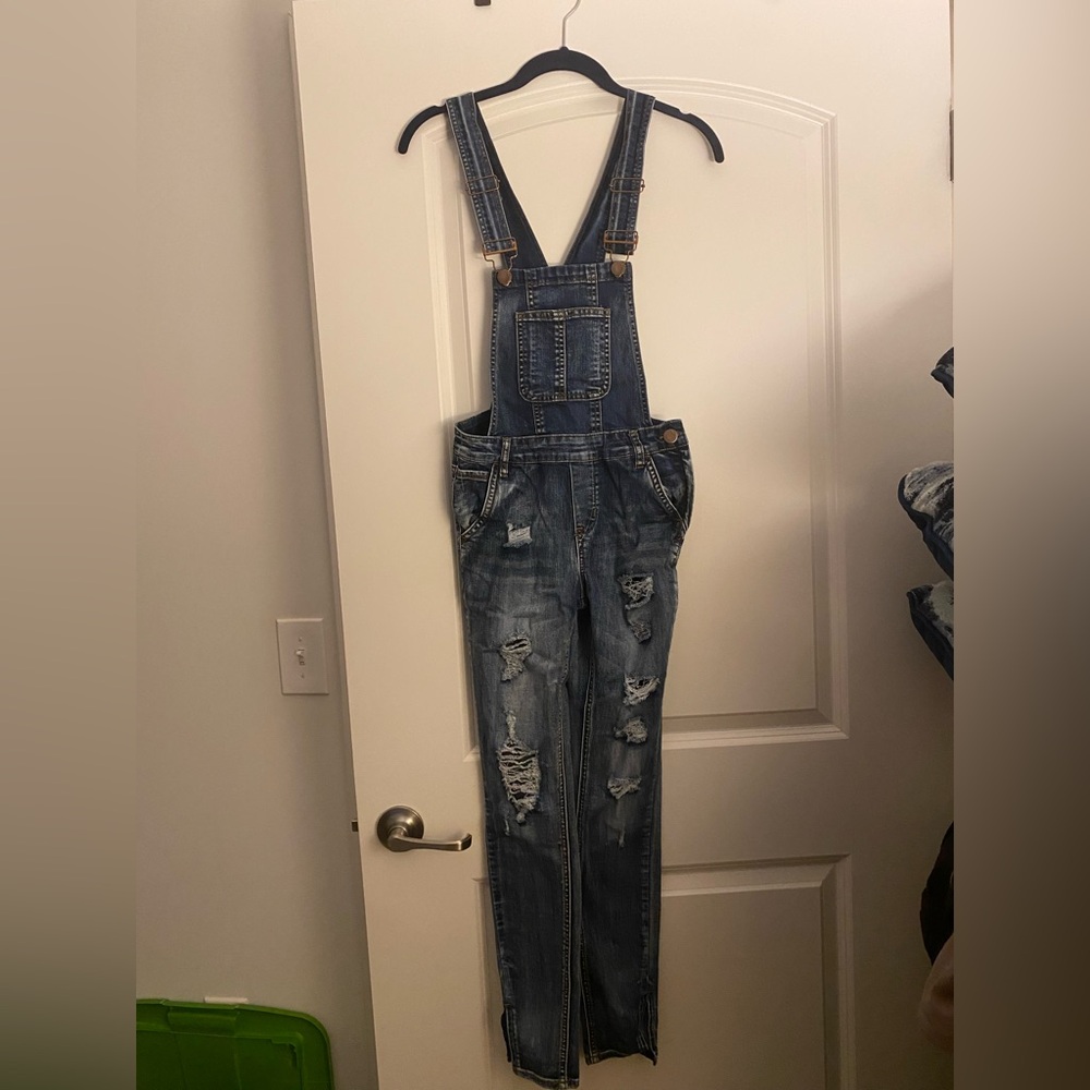 Distressed Denim Overalls
